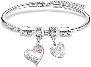 Ghloyza Mum Bracelet From Son Daughter Heart Pendant Birthday Gift For Mom Mothers Day Gift Mother Jewellery Bracelet For Women