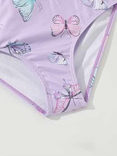 WDIRARA Girl's 3 Piece Set Floral Butterfly Print Colorblock Swimwear Tie Side Onepiece Swimsuit Bikini Set4