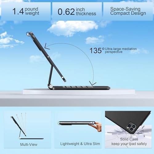 Image of Keyboard Case for iPad Air 13 inch (M4 /2026 /M3 2025 /M2, 2024),iPad Pro 12.9 inch (3 /4 /5 /6th Gen)，Easy-Set Magnetic Stand- 7-Color Backlit - Removable Cases with Multi-Touch Trackpad Keyboard