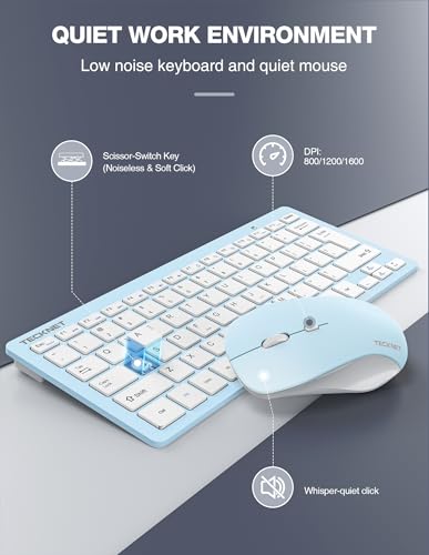 Image of TECKNET Wireless Keyboard and Mouse Combo, Mini Cordless Computer Keyboard and Mouse Set 2.4GHz, Silent Adjustable 1600 DPI, Quiet Click, Lag-Free for Computer, Laptop, PC, Windows, Mac, Chrome OS