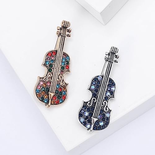 Image of Vintage Violin Rhinestone Brooch Pin for Women Girls Colorful Crystal Musician Instrument Cello Fiddle Pins Clip Lapel Sweater Dress Suit Coat Badges Backpacks Brooches Pins Dainty Jewelry Gifts Clothes Accessories