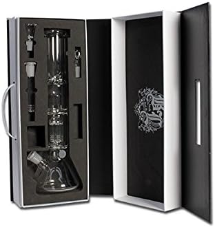 PatchouliWorld Black Leaf Deluxe Ice Bong Deluxe Ice with Herb Bowl & Case, Oil Vaporiser, 6-Arm Tree Percolator