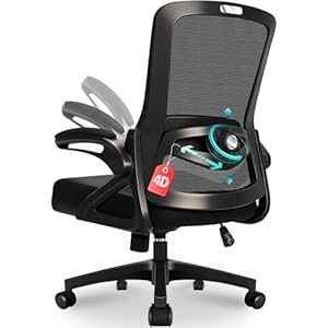 Milacyee Bürostuhl Ergonomisch, Schreibtischstuhl mit Verstellbarer 4D Lendenwirbelstütze, Drehstuhl mit Klappbare Armlehnen, Computerstuhl mit 90°-125° Liegefunktion, Netzstuhl bis 130KG, Schwarz