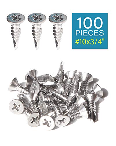 Image of IMScrews 100pcs #10 x 3 /4 inch Stainless Flat Head Phillips Self Drilling Screws, 410 Stainless Steel Full Thread Sheet Metal Tek Wood to Metal Screws