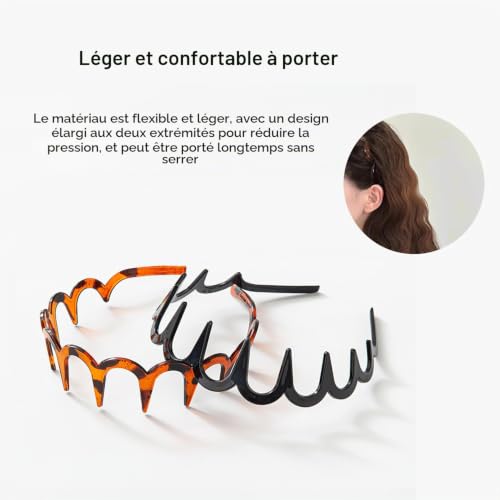 4 Pcs Bandeaux Zig Zag En Forme,Serre Tete Zig Zag, Bandeaux En Plastique De Forme Ondulée,Serre-Têtes en Plastique Noir et Léopard – vue 5