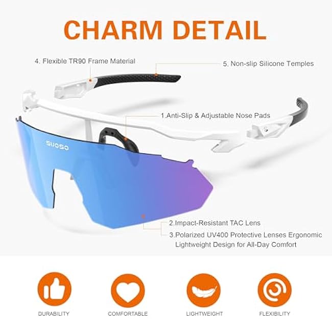 suoso Polarized Sports Sunglasses for Men: Women UV Protection youth Cycling Running Baseball Sun Glasses Softball Goggles