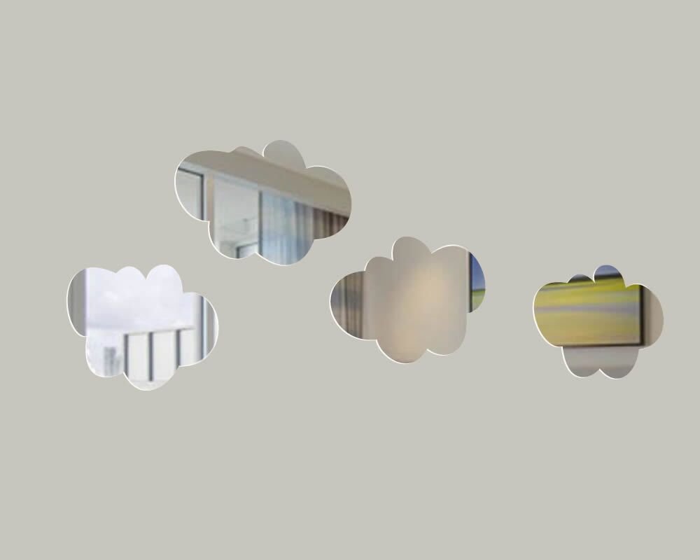 Meya Silver Set Of 4 Clouds Wall Mirror Decal Stickers, Fashion Modern Design Removable Diy Acrylic 3D Mirror Wall Murals For Baby Kids Nursery Bedroom Deco (Silver)