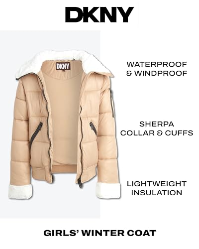 DKNY Girls' Winter Coat - Insulated Quilted Puffer Bomber Coat - Outerwear Jacket for Girls, Sherpa Collar/Cuffs (8-16)2