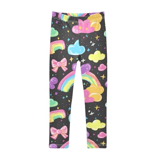 Rainbow Bows Cute Girls Leggings Ultra Soft Compression Yoga Gym Pants for Kids 4-10T