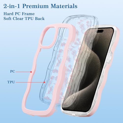 Coque iPhone 12 Pro transparente avec motif fleur esthétique rose