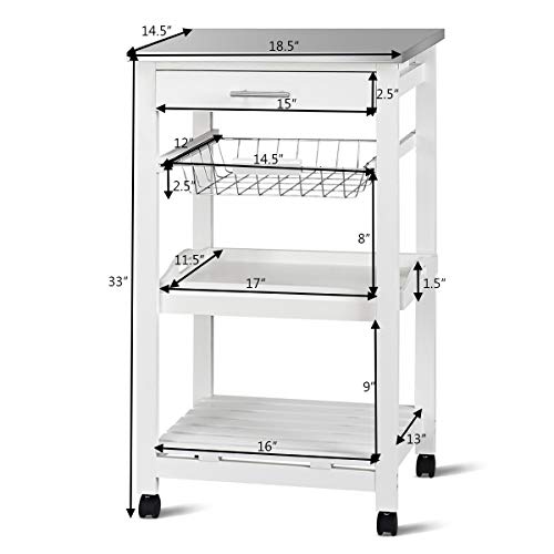Giantex Kitchen Island Cart Rolling Kitchen Trolley With Stainless Steel Tabletop Utility Storage Cart Restaurant Hotel Serving Cart With Casters, Drawer, Basket And Shelf (White) #TOP7