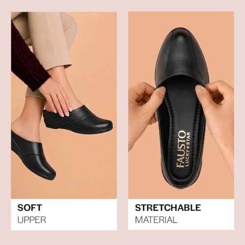 Image of FAUSTO Women Formal Back Open Platform Wedge Heel Slip‑On Mule Shoes | Stylish Office Footwear | Comfortable Fashion Shoes