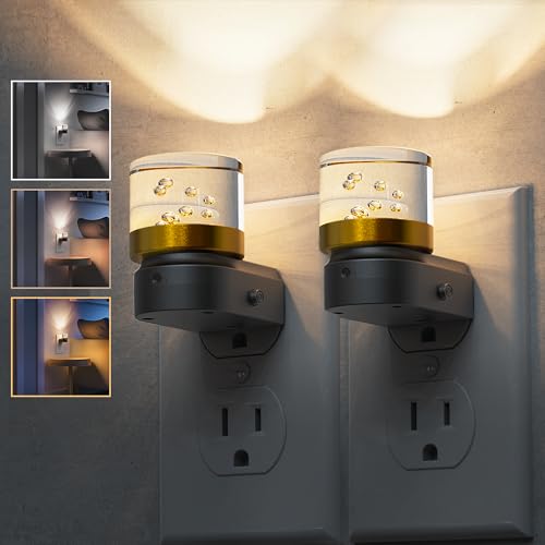 Image of L LOHAS LED Night Lights Plug into Wall, 2 Pack 3000K /4000k /5000K Adjustable Color Temperature Bubble Night Light, Dusk to Dawn Sensor for Hallway, Bathroom, Rooms