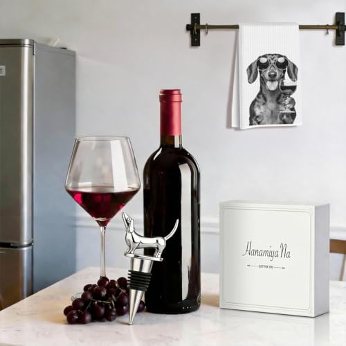 Image of Dachshund Wine Kitchen Towels with Wine Bottle Stopper 24x14 Inch, Dachshund Gifts Reusable Dish Towels for Kitchen Bars Decor, Wines Gift Weiner Dog Gifts for Women Men Christmas Birthday Gift
