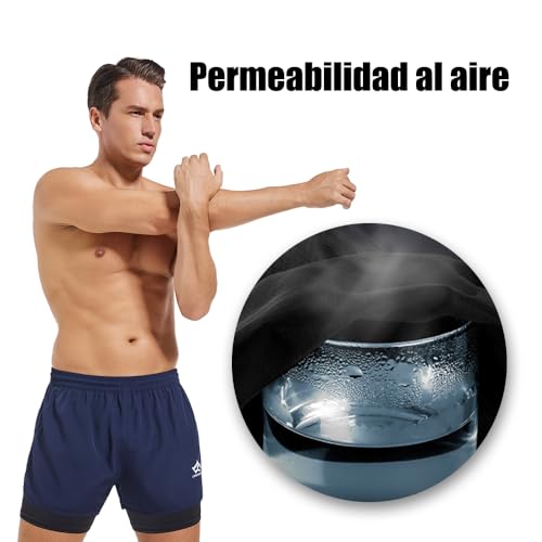 LORSPORTCH Pantalones Cortos de Running 2 en 1 para Hombre Fitness Entrenamiento maratón al Aire Libre Hombre 01 Negro XL - imagen 3