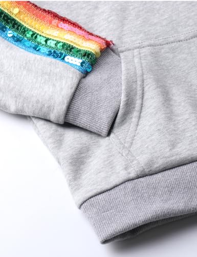 Image of WELAKEN Girls 2 Piece Outfit Rainbow Sequin Striped Sweatshirt & Sweatpants Clothing Set