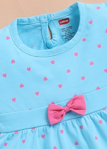 Image of LuvLap Baby Girls Regular Fit 100% Cotton Half Sleeve Girls Knee Length Frock Pack of 3
