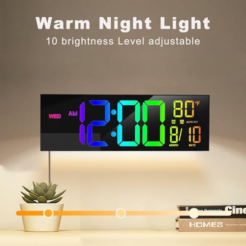 Image of JALL 13 inch Large Digital Wall Mount Clock, Count Down Timer, Alarm, Big LED, 8 RGB Color, DST, Temperature for Living Room Classroom Desk, Xmas, Birthday Gift for Senior Mom Dad, Blue