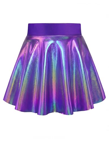 Girls Shiny Metallic Skirt Size 4t 5t Sparkly Purple Fashion A-Line Holographic Skort for Kids Gymnastics Competition