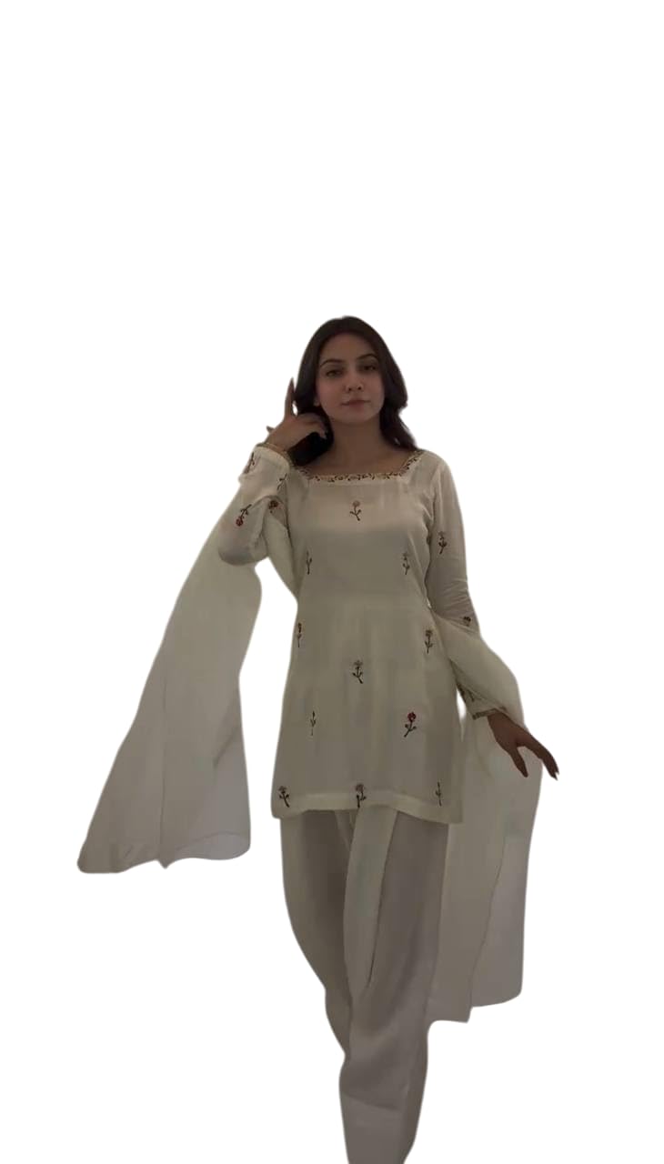 Raw Silk Floral Printed Straight Kurti With Salwar and Dupatta Set-image-42