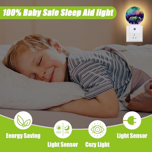 Image of Aurora Forest Night Light,Magical Bear Night Lights Plug into Wall for Kitchens Toilets Bedroom Decorative Half Round Nightlight Led Lamp 0.5W Sleep Friendly