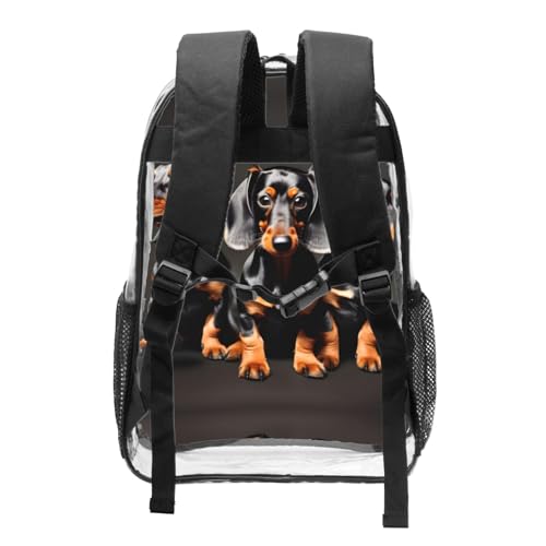 Sac à dos transparent imprimé teckel avec poches pour le travail