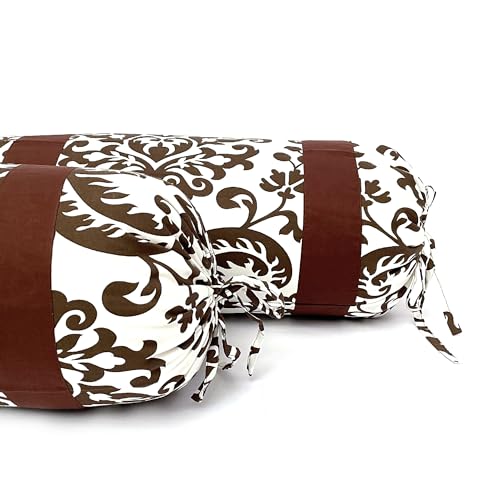 Image of Swayam Set of 2 Cotton Casement Bolster Cover | 30x30 Inch | Soft Breathable Masnad Cover 200TC | Durable & Washable | Motif Print Bolster Cover for Diwan, Bed & Sofa - Brown