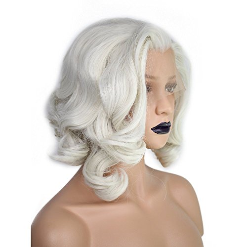 Anogol Hair Cap+ Platinum Short Blonde 13×3 Lace Front Wig White Women Curly Wavy Bob Wigs For Drag Queen Synthetic Body Wave Lace Wig Hair Costumes #TOP2