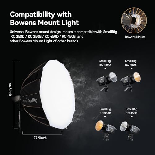 Image of SMALLRIG Parabolic Softbox Quick Release, Parabolic Softbox, Compatible with SmallRig RC 120D /RC 120B /RC 220D /RC220B and Other Bowens Mount Light (47.2inch /120cm)