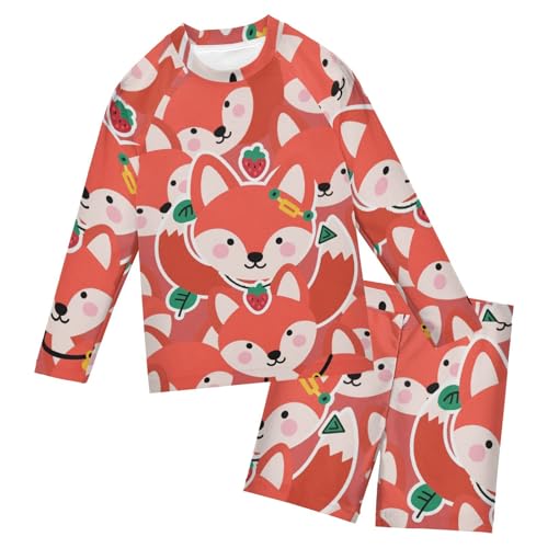 Bañador de dos piezas de zorro para niños de 3 a 10 años con camiseta de manga larga y protección UV