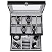 BEWISHOME 12-Slot Watch Case, Watch Box, 2 Layers, 1 Drawer for Jewelry, Rings Watch Storage Case Organizer with Display Drawer Adjustable Tray for Men with Glass Top Black SSH02B