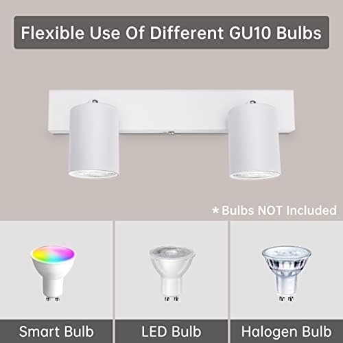 Ketom Adjustable 2 Way Ceiling Spotlight Fitting, GU10 Ceiling Light Rotatable, Modern White Metal Ceiling Spotlight for Kitchen Bedroom Living Room, GU10 Bulb Base, Bulb Not Included