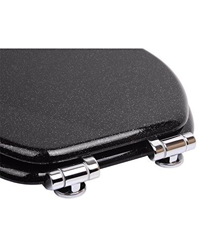 Sanilo ELONGATED, Silent Slow Close, Molded Wood Adjusting Toilet Seat, Glittering Black