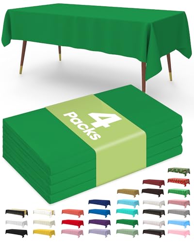 Pureegg Plastic Table Cloth Disposable 4 Pack 137 x 274 cm Table Cloths for Parties Decorative Tablecloths for Rectangle Tables Emerald Green Plastic Cover Leakproof & Sturdy Green