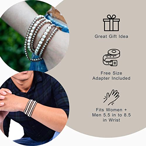 Spirit Wrist Nico Wrap Beaded Bracelets – Boho Bracelets For Women & Men – White Stone + Silver Zinc Bead Bracelet – Handmade In Bali Women’s & Mens Bracelet – Great Gift For Women & Men #TOP3