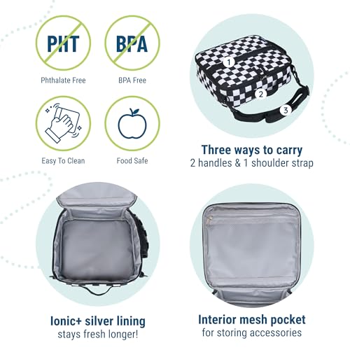 Image of Wildkin Kids ECO rPET Insulated Lunch Box - Keeps Food Hot or Cold, Easy-Clean Lining, Mesh Pockets & BPA-Free - Boys & Girls, Ideal for School, Travel & Daycare - Black and White Checkered