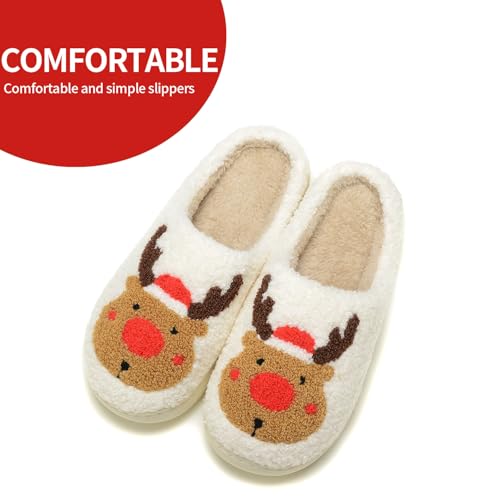Women Reindeer Christmas Xmas Slippers Men Elk Moose Cute Cartoon Non-Slip Memory Foam Warm House Slippers3