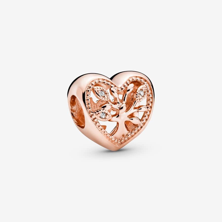 PANDORA Openwork Family Tree Heart Charm - Gift for Her - Compatible Moments Rose with Cubic Zirconia - with Gift Box