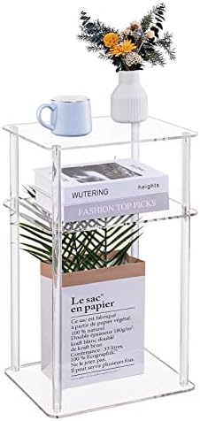 HMYHUM Small Acrylic Side Table for Small Spaces, 14" L x 11.5" W x 23.2" H, Small Nightstand/Bedside Table, Home Accent End Table for Living Room, Bedroom, 3 Tier, Clear
