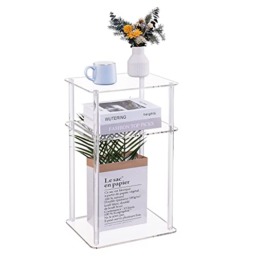 Hmyhum Small Acrylic Side Table For Small Spaces, 14" L X 11.5" W X 23.2" H, Small Nightstand/Bedside Table, Home Accent End Table For Living Room, Bedroom, 3 Tier, Clear #TOP18