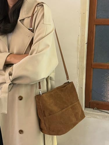 Suede Bag for Women Suede Hobo Bags Faux Leather Tote Purse Shoulder Handbag Retro Crossbody Clutch Satchel Top Handle Purse4