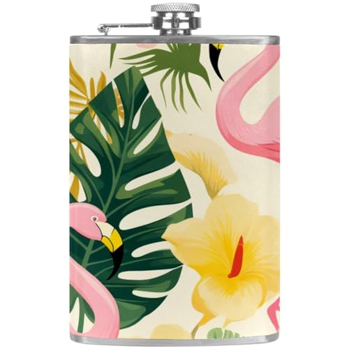 Frasco para hombres,Frasco para licor 8Oz,A prueba de fugas,flamenco y hojas de plátano