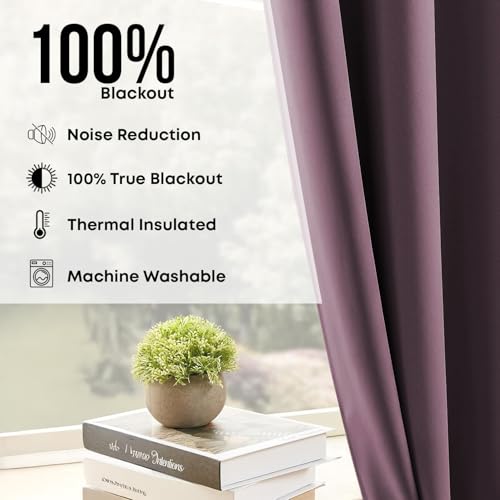 Image of LINENWALAS 100% True Blackout Curtains (5 Feet) - Set of 2, Twist Tab Top Panels, Complete Light Block, Thermal Insulated & Noise Reducing Room Darkening Curtains for Living Room Decor (Lilac)