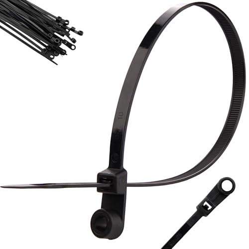Boltza monterbart huvud skruvfäste kabelband, skruvmonteringsdesign, UV-resistent nylon, förpackning med 100 (7,6 mm x 380 mm)