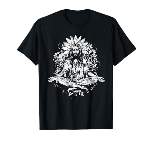 Jesus Christ meditation, Buddha, yoga, hippie flower, love T-Shirt