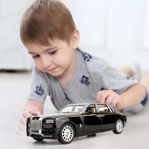 Image of Invite Enterprise Die-Cast Car 1:32 Rolls Royce Phantom Diecast Metal Pullback Toy Car With Openable Doors & Light, Music Boys Gifts Toys For Kids(1:32 Rolls Royce - Silver /Black)