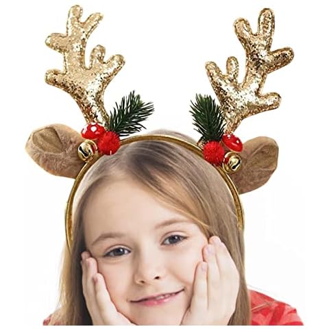 Rooeling Christmas Antlers Headband - Cute Reindeer Antlers Headband For Women - Plush Reindeer Ear Headpiece For Women Girls Christmas Party Costume Accessories Cover