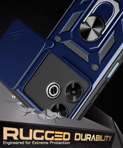 Image of WOW IMAGINE Tough Armor Bumper Mobile Back Case for Mi Redmi 13 5G | Poco M6 Plus 5G | Sliding Camera Shield Cover | Shock Proof 360 Protection | Hybrid PC + TPU | Ring Holder with Kickstand - Blue