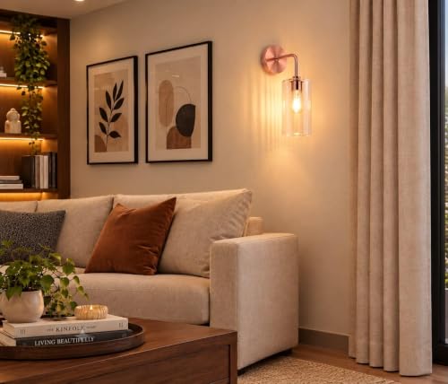 Image of Antique Single Rose Gold Wall Light with Crystal Acrylic Shade Hanging Modern Sconce Lamps for Bedroom Living Room Bathroom Bedside Vanity Office Home Hotel Cafe (Bulb NOT Include)