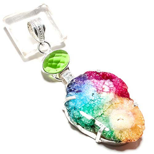 Pendentif péridot vert et agate solaire en argent, style bohème chic